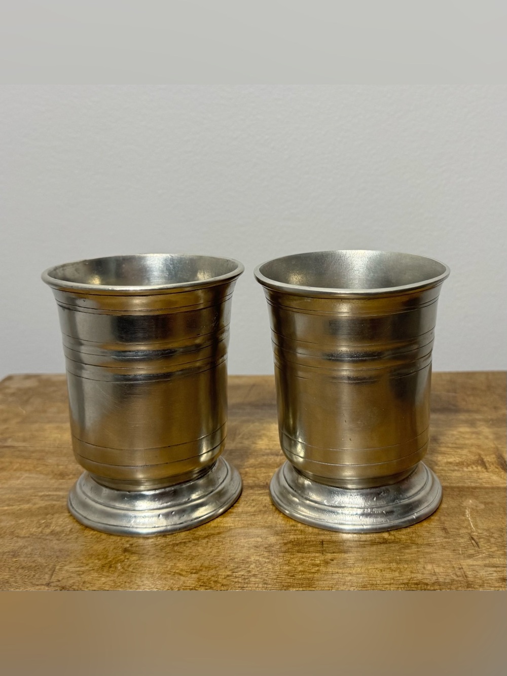 Cosi Tabellini Match Pewter Piemonte Tumbler Pair 30cl 4" Handmade Italy 95